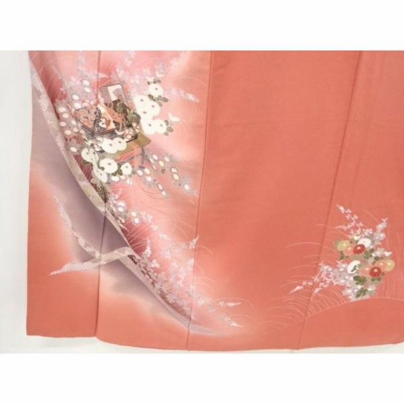 ys6667167; 宗sou 手箱に鶴・菊模様刺繍訪問着(重ね衿付き 
