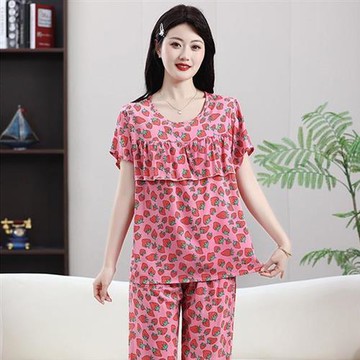 【韓國K.W.】韓國空運雨中漫步涼爽棉綢睡衣套裝(套裝/棉麻/家居套裝/小香風/涼感)