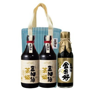 【豆油伯】無添加糖-醬油禮袋組(茶姬500ml x2 +金米好300ml x1) (共3入) / 送禮自用皆宜