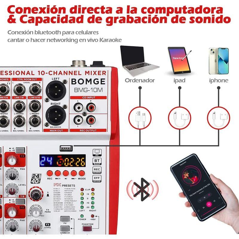 BOMGE 10 12 入力サウンド ボード ミキサー、マイク プリアンプとコンプレッサー、24DSP、ブルートゥース、48V 電源、ブリテ