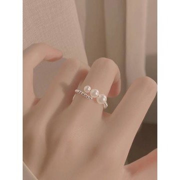 925純銀施家珍珠戒指女輕奢小眾設計食指戒子高級感開口素圈指環