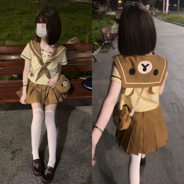 熱銷千萬評價📈2026中大童新款日系幼稚園萌系jk制服短水手服套裝可愛軟妹輕鬆熊MA2W