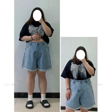 【韓版中大尺碼女裝】加大尺碼女生牛仔短褲休閒下裝 寬鬆 150公斤內可穿 寬鬆顯瘦2-300斤胖mm大尺碼女裝牛 vk2