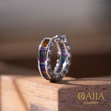 S925純銀耳環。七彩鑲嵌 | GO