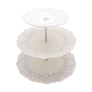 義大利VBC casa手工浮雕蕾絲系列-三層蛋糕盤(米白色)