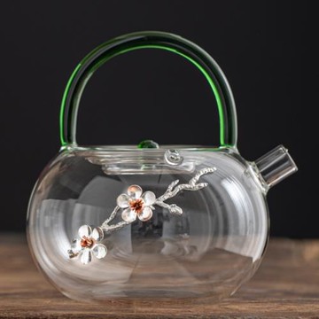 舊望格耐高溫加厚玻璃提梁壺燒水壺家用電陶爐煮茶壺錫制梅花大號