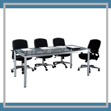 【屬過大商品，運費請先詢問】辦公家具  TSB-3×6G 強化清玻 烤銀圓形腳柱會議桌 辦公桌 書桌 桌子