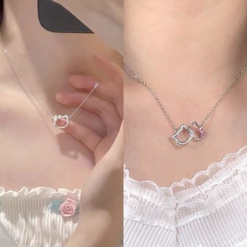 項鏈女🎀 可愛冷淡甜美設計生日禮物Kitty銀項鏈少女閃鑽約會吊墜鎖骨鏈送閨蜜銀飾 kitty蝴蝶結項鍊 項鏈 項鍊吊墜