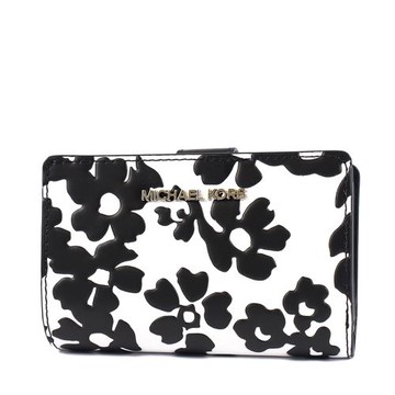 MICHAEL KORS 浮雕花卉滑面皮革釦式中夾-黑色