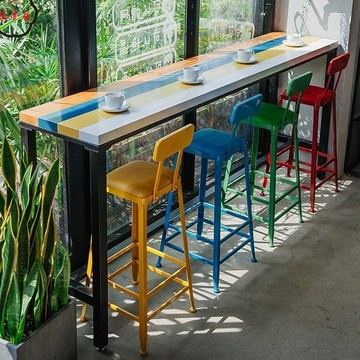 免運 吧檯桌 長桌 休閒桌 靠墻桌 北歐實木彩色高腳家用靠窗咖啡奶茶酒吧熱銷吧臺桌椅奶茶店長條工廠直銷 全館折扣 新品特價 售後保障 5m717