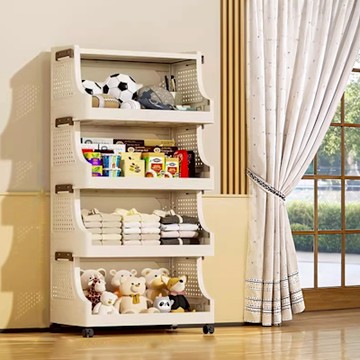 Mr.box 摺疊式斜口置物架-附輪 4層