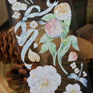 OKMT新七天原創流麻咕卡貼紙PET手帳手賬膠帶貝殼光工藝 花香戀曲