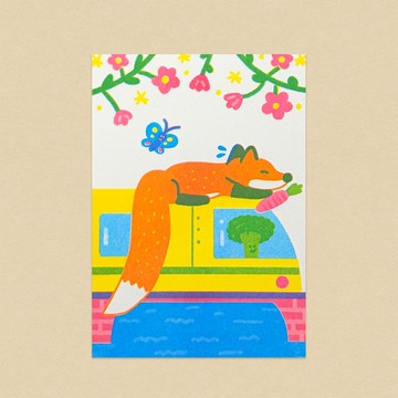 狐狸的''ㄏ''/共學明信片/注音符號/孔版印刷