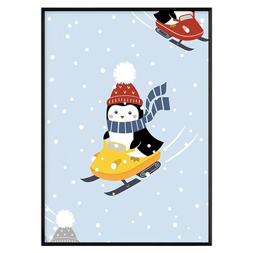 菠蘿選畫所 Skier king-penguin 雪地企鵝藝術掛畫  50 x 70cm  黑色