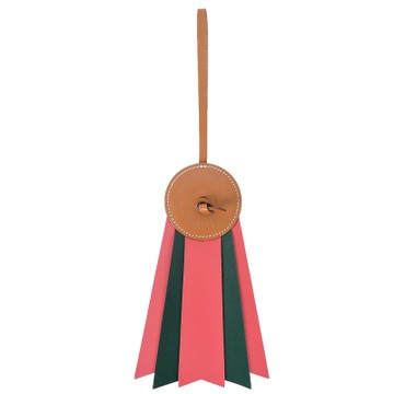 HERMES 愛馬仕Paddock Flot皮革撞色徽章吊飾/掛飾(桃X綠)