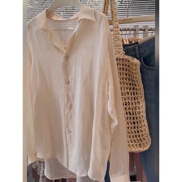 【現貨】韓版設計感法式杏色襯衫女2026年春夏新品顯瘦長袖防曬衫