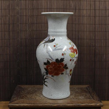 清乾隆粉彩描金牡丹花鳥觀音瓶 民間收藏老貨瓷器 古董古玩擺件1入