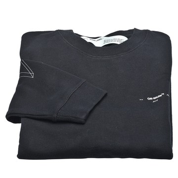 OFF-WHITE 標籤指示圖案棉質長袖厚版T恤(黑)