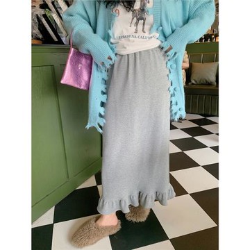 Dazi金大支荷葉邊后開叉半身裙女春秋季2025新款高腰大碼胖mm裙子