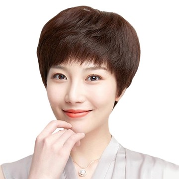 MoonDy 假髮 短髮假髮 女生假髮 化療假髮 頭套式假髮 假頭髮 媽媽頭假髮 真人髮絲 髮套 165