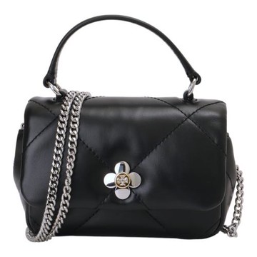 TORY BURCH-Kira 三葉草TB絎縫皮革鍊帶斜背小廢包(黑色)