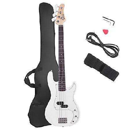 Glarry Electric Bass Guitar Full Size String Rosewood Basswood Fire Style Exquisite Burning Bass (White)