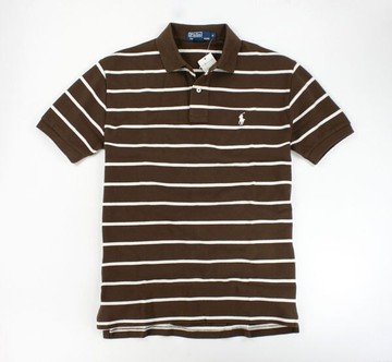 美國百分百【全新真品】Ralph Lauren RL 男 細條紋 polo杉 短袖 上衣 網眼 咖啡 S L 超取