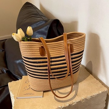 卡其色編織包 米白編織包 編織包 編織肩背包 肩背包 百搭 單肩 托特包 海邊度假 沙灘 編織袋 編織托特包 度假風