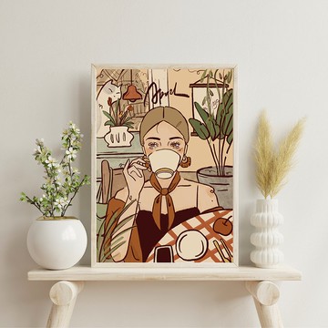 Luluise【April 4月咖啡館】A3/A4海報 水彩紙(不含相框)