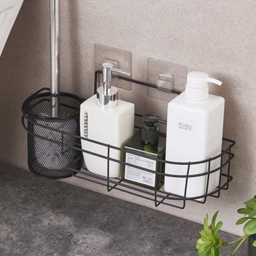 Olivier  免釘無痕壁掛式浴室用品收納架 A款黑色大號