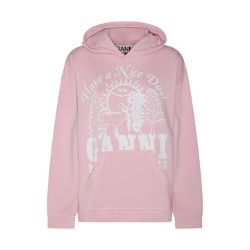 Ganni - Pink And White Cotton Sweatshirt