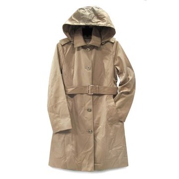 MICHAEL KORS 金釦可拆卸帽防風防潑水長版風衣(卡其色)