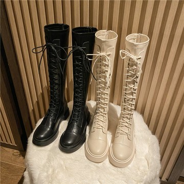 不過膝彈力瘦瘦馬丁靴女2024新款韓版厚底高筒英倫風騎士靴潮