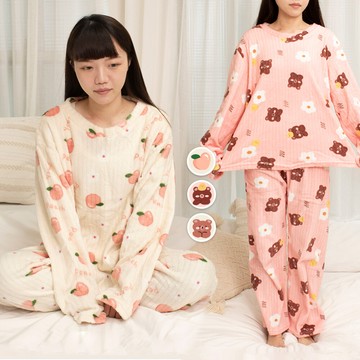 加厚加絨雙面法蘭絨居家睡衣褲 套裝-c睡衣 睡衣女 保暖 居家睡衣 睡衣冬天 居家衣