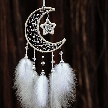 月夜星耀丨生日禮物 Dreamcatcher 手工編織 捕夢網丨掛飾-星空銀