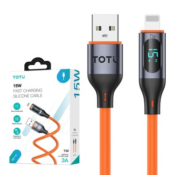 TOTU Lightning快充充電傳輸線 智能數顯 3A 液態矽膠 CB-7系列 1M 拓途 橘色 支援iPhone5-14全系列