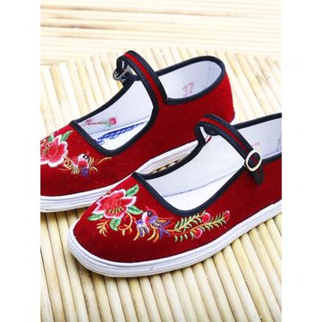 純布底布鞋女春秋古風繡花鞋千層底民族風老北京風刺繡手工媽媽鞋