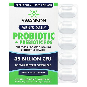 Swanson Vitamins, 男性日用，益生菌 + 益生元低聚果糖，含鋸棕櫚，350 億 CFU，60 粒全素膠囊