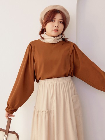 雲朵自訂款-純色柔滑雪紡拼接拋袖圓領上衣