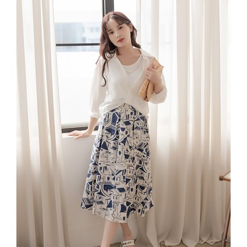 【夏季新品】HS 渡假感印花圓裙 深藍