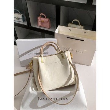 雅各邦真皮白色水桶包女斜挎2025新款潮新中式高級感小眾通勤手提