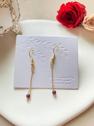 【Kimiko手作飾品】一月誕生石系列 紫牙烏紅石榴細鍊耳環