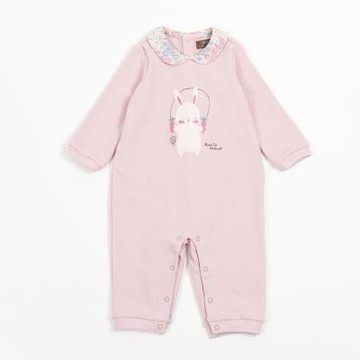 PIPPY 優雅翻領可愛小兔愛紅蘿蔔長袖包屁衣 粉