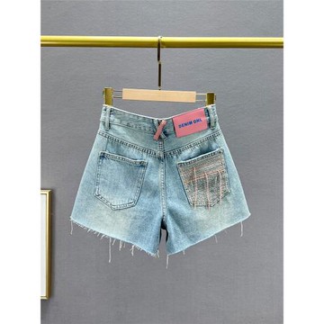 百搭牛仔短褲女潮2023年新款夏季高腰寬松顯瘦ins破洞闊腿褲熱褲