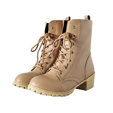 粗跟系帶英倫風馬丁短靴女鞋子單靴子-黑/杏/白34-43【mo-42070953804】