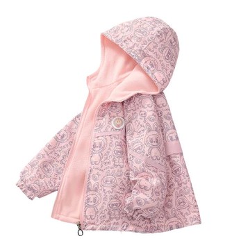 女童2026新款秋冬防水兩面穿加絨外套洋氣女孩卡通加厚沖鋒衣春秋