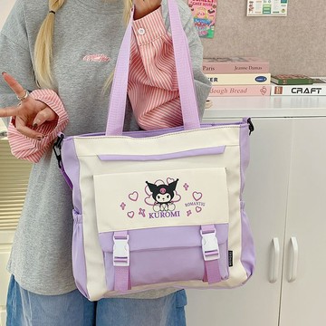 【臺灣-出貨】補課斜挎包初中生庫洛米女孩帆布書包少女小學生單肩手提補習書袋