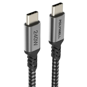 POLYWELL 寶利威爾 USB Type-C 240W 5A 快充編織線 長尾版  1m  黑色 + 灰色  1條