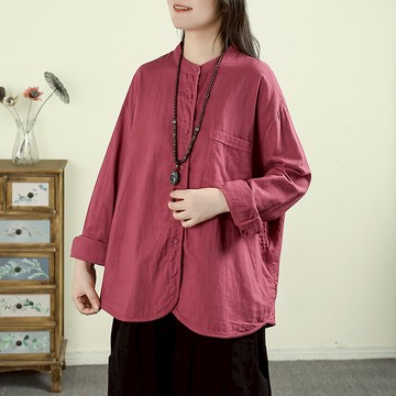 立領弧形下擺單排扣襯衫214598