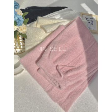 冬新款加絨超厚水貂絨直筒褲女高腰寬松百搭闊腿褲粉色軟糯針織褲